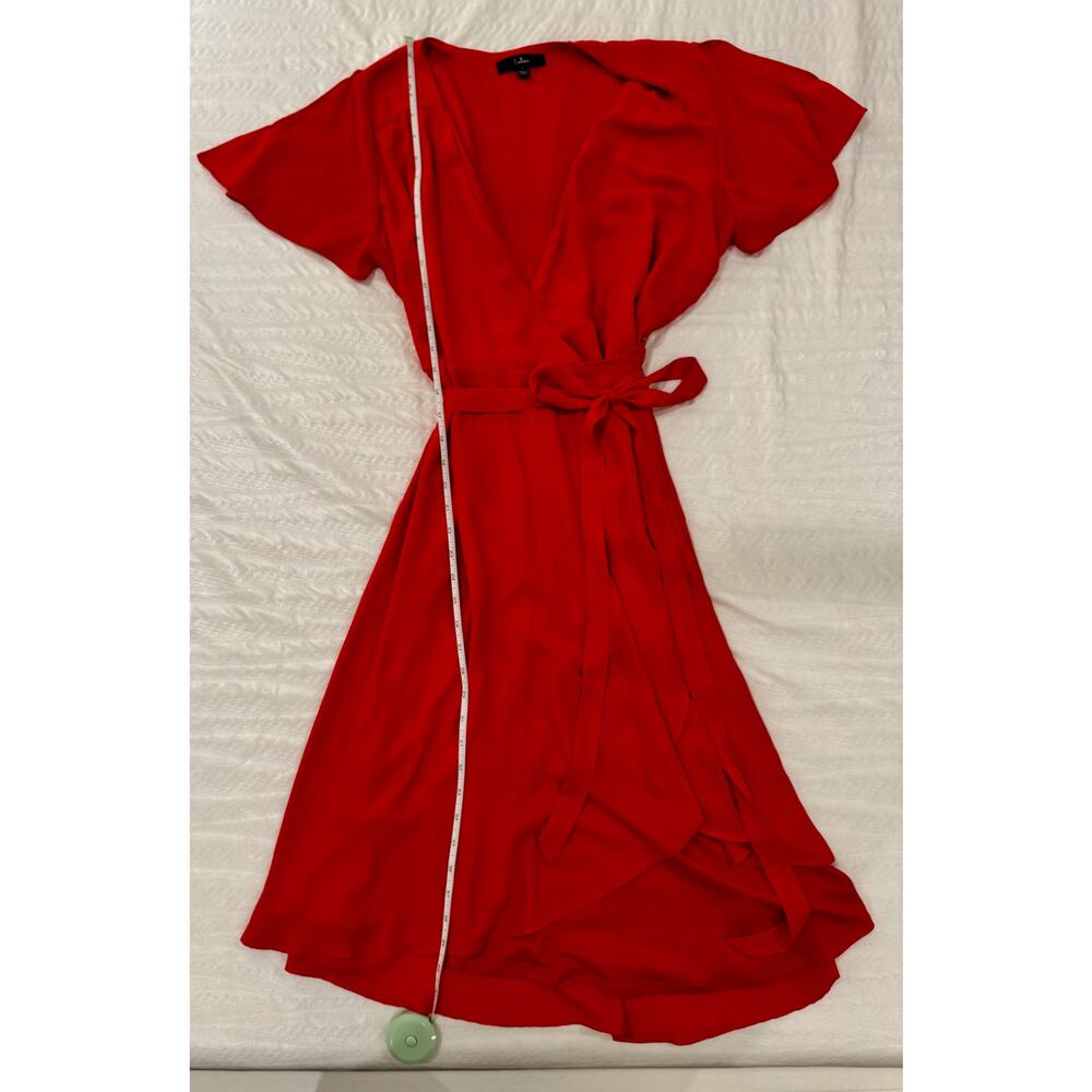 Lulus Red Midi Wrap Dress Women's Large Summer Wedding Guest Romantic Bright - Picture 5 of 16